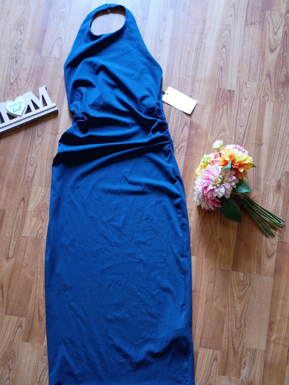 Zara Navy Blue Sleeveless Halter Maxi Dress